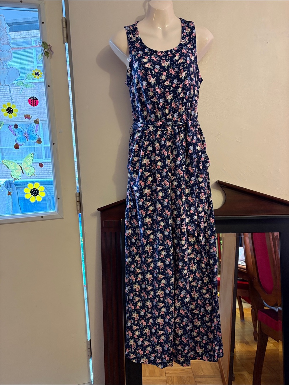 Copper Key Navy Floral Sleeveless Jumpsuit with Waist Tie